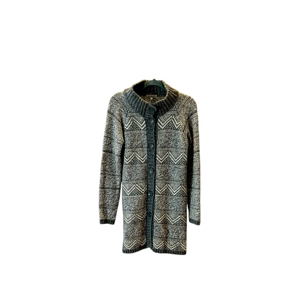 Gray  & White Patterned Button…Long Cardigan… made in Italy - Picture 1 of 8